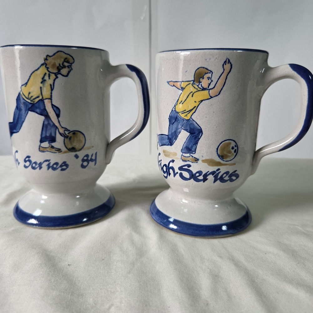Louisville Stoneware Bowling Mugs Set of 2 High Series 84 Blue Gray Pottery Mug